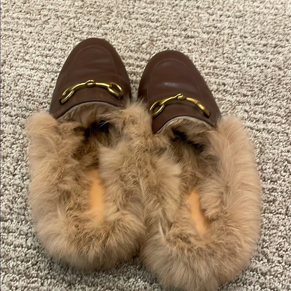 Brown Leather Fur-Lined Loafers - Picture 3 of 6